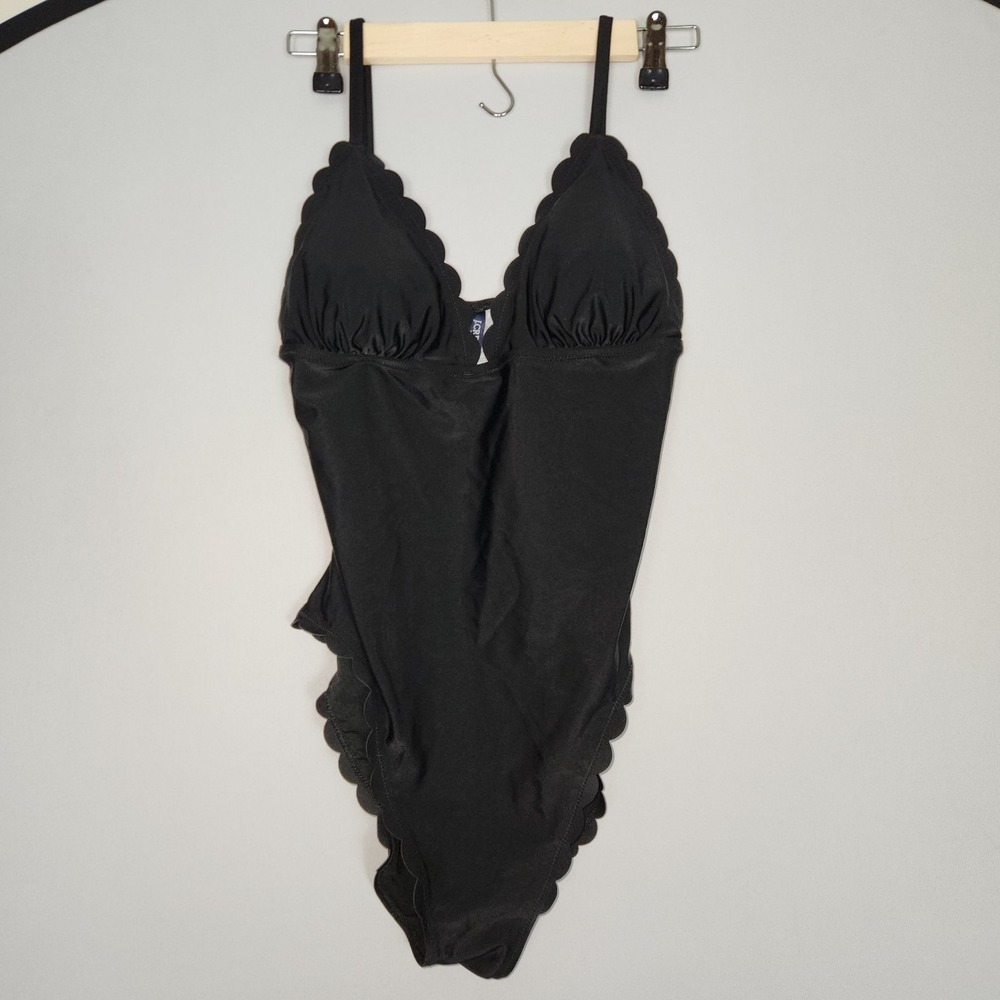 J Crew Factory Scalloped one-piece swimsuit Black New Size M